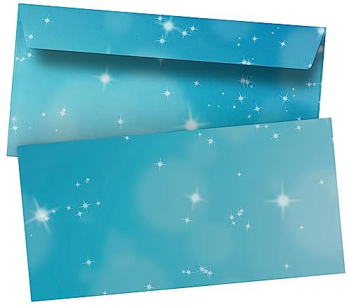 50 Briefumschläge DIN Lang | Blau Blaue Funkelsterne | selbstklebend ohne Fenster | Brief-Umschlag mit Design-Motiv bedruckt | 90 g/m²