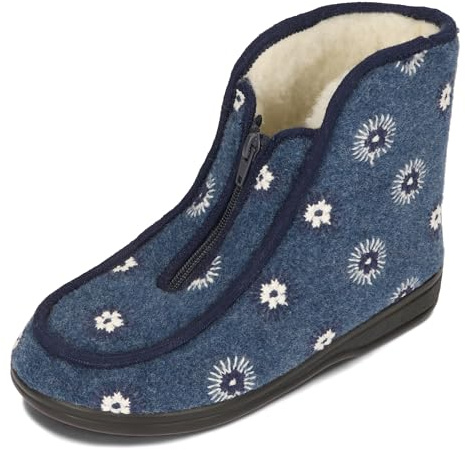 BAWAL Women's Men's Warm Felt Slippers with Wool Lined Zip Unisex Slipper Shoes 36-46 EU, navy, 8 UK