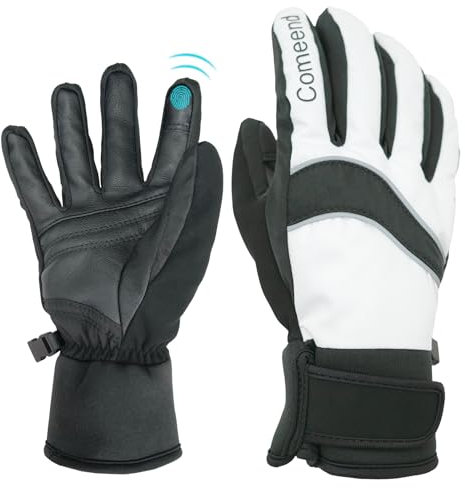 Wecdoit Kinder Schnee Handschuhe, 1-Paar Winddichte wasserdichte 3M Thinsulate Ski Handschuhe für Jungen und Mädchen, Touchscreen Winter Handschuhe für Radfahren Snowboarden(Weiß,M)