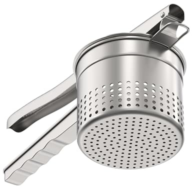 Livilord Large 15oz Potato Ricer, Heavy Duty Stainless Steel Ricer for Mashed Potatoes, Sweet Potato Masher Kitchen Tool with Ergonomic Handle, Press and Mash Kitchen Gadget, Silver