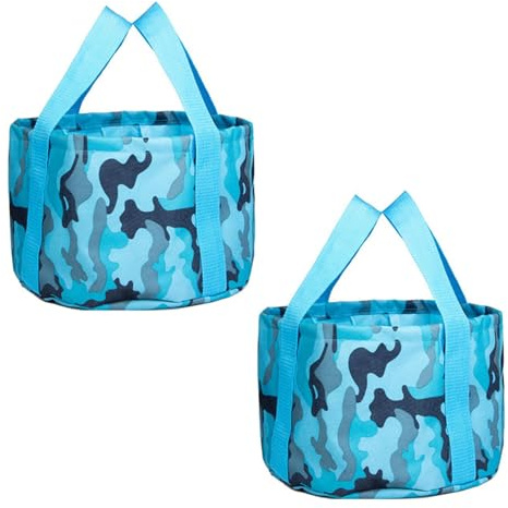 LIMEOW 2 Pièces Seau Portatif Pliable, Bassin de Lavage Portatif, Bassin Seau en Tissu Oxford, avec Sac de Rangement, Multi-fonctions, pour L'extérieur, Voyage, Camping, (Bleu, 15L) (Bleu)