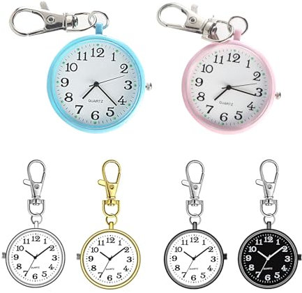 Tulov 6 Stück Krankenschwester Uhren, Clip Arzt Fob Uhr, Quarzwanduhr für Studentenprüfungen, Taschenuhr Schlüsselanhänger