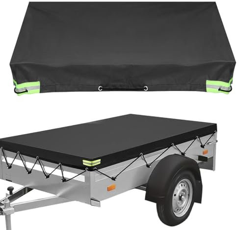 IXYHKB Anhängerplane Flachplane, 207x114x10cm Anhänger Abdeckung Plane wasserdichte Reißfeste, 420D Oxford Material Anhänger Abdeckung Plane mit Planenseil und Reflexstreifen für Viele PKW Hänge