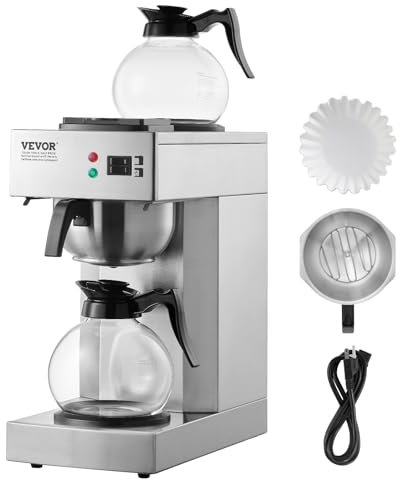 VEVOR Cafetière Filtre Commerciale Capacité 12 Tasses, Machine à Café Filtre Électrique, avec 2 Carafes en Verre et 2 Plaques Chauffantes, en Acier Inoxydable pour Restaurant, Bureau, Café, Maison