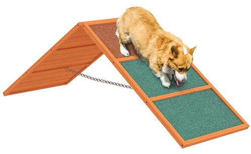 PawHut Hunde Agility Steg Agility-Ausrüstung für Hunde mit klappbare Brücke, rutschfeste Oberfläche höhenvertstellbar Agility-Gerät für Garten, 173 x 59 x 66 cm, Orange