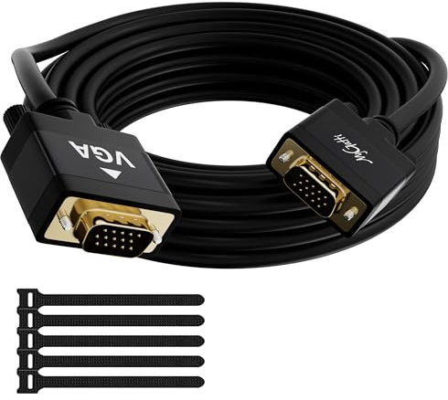 Mygatti Cavo VGA 10m, Maschio a Maschio, spina D-Sub 15 pin placcata in oro, custodia in lega di alluminio, 30AWG Cavo monitor nero, schermo Full HD 1080P, per TV, proiettore, PC, con 5 fascette
