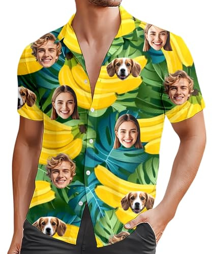 Camisa Hawaiana Personalizado, Cara Personalizada Verano Camisa Hawaiana, Camisas Hawaianas con Cara de Foto Personalizada para Hombres, Regalo para Hombre Esposo Novio 2025