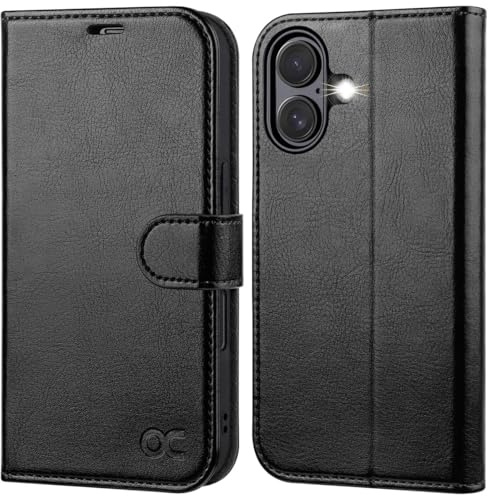 OCASE Coque pour iPhone 17, Housse en Cuir PU avec Fentes Cartes, Blocage RFID, Support Intégré et Protection Antichoc Etui Portefeuille pour iPhone 17 (6,3 Pouces, 2025) - Noir