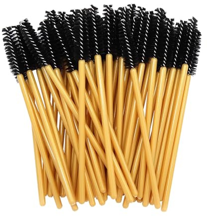 50 Pcs Bamboo Eyelash Mascara Brushes,Eyebrow Spoolie Brush,eyelash spoolies,Disposable Lash Mascara Wands,for Eyelash Extension Eyebrow and Makeup Color
