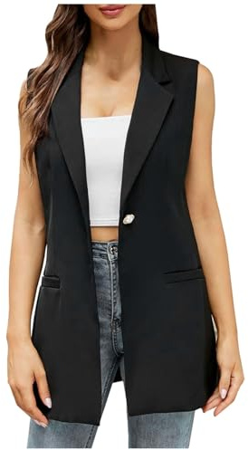 Veste Costume Femme Long sans Manches Trench Gilet décontracté col Revers Bureau élégant Bureau Occasion