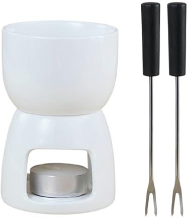 Acunny Taza para Fondue – Calentador de cerámica con 2 Tenedores incluidos, 150 ml, Taza de Fondue, Vela de té, para Queso, remojo, Mantequilla, Postre, Bebidas, Cena, Boda, Fiesta, Fecha de