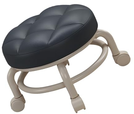Eujgoov Tabouret Roulant en Cuir PU à Faible Bruit avec Roues Pivotantes à 360 °, Coussin épais et Rotation Silencieuse pour les Traitements de é de Pédicure de Salon de Bureau à Domicile