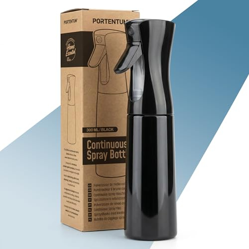PORTENTUM Bote spray pulverizador agua 300 ml – Atomizador recargable de niebla fina con pulverización continua – Diseño ergonómico – Para cabello, plancha, plantas y limpieza
