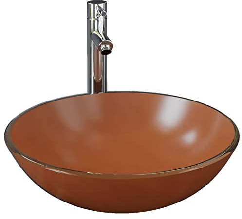 Genérico Lavabo de baño Grifo y desagüe de Empuje Vidrio Templado marrón,Bricolaje,Fontanería,Piezas para fontanería,Lavabos y fregaderos,Lavabos,Marrón,3098454