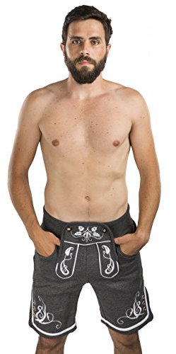 Herren Trachten Jogging Lederhose kurz - Jogginghose Sporthose Bestickt - Trachtenhose - Fitness Trachtenlederhose Adam (XL, Dunkelgrau)