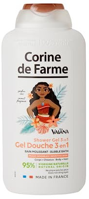Corine de Farme - Gel Douche Vaïana Disney 3-en-1 Corps, Cheveux & Bain Moussant - Gel Douche Enfants Pratique et Ludique - Formule Hypoallergénique 100% Clean Beauty pour Peaux Sensibles - 500ml