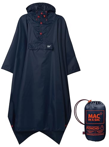 Mac in a Sac Poncho - Packable Waterproof Rain Ponchos For Men & Women - Adult Rain Poncho With Hood - Windproof & Breathable - Navy