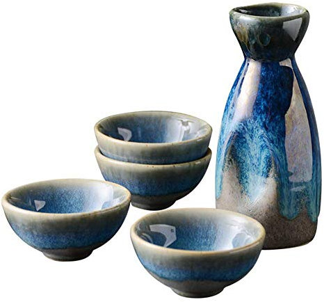 Sake Cup Set 5 Stücke, Traditionellen Keramik Japanischen Stil Sake-Servierset, einschließlich 4 Kleine Weingläsern/Sake Schale 30ml und 1 Sake-Topf 130ml, für Sake Reiswein
