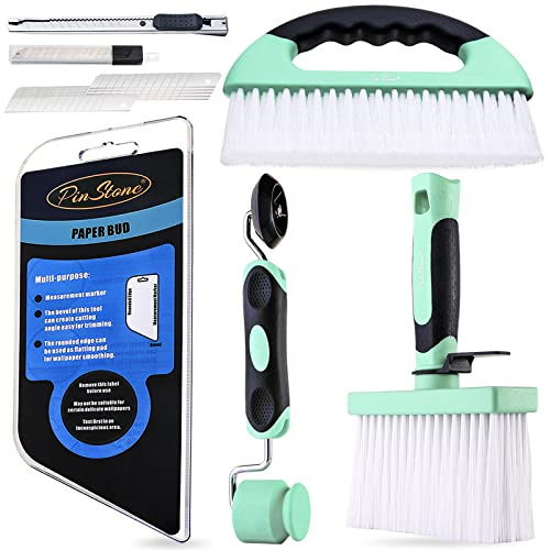 PinStone 15pcs Wallpaper Tools Kit with Flat and Corner Seam Roller, 3-in-1 Pro Squeegee and Smoothing Paste Brush for Window Film Adhesive Contact Paper Peel and Stick, Effectively Reduce Bubbles