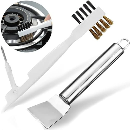 2pcs Kitchen Gas Stove Cleaning Brass Wire Brush Putty Scraper Rust Grease Grime Cleaner