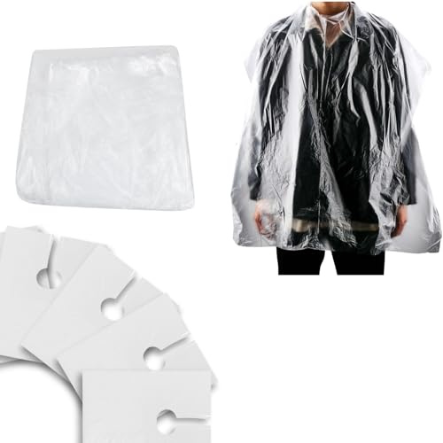 Rankomu Cape de Coiffure Jetable 100pcs Imperméable Transparent pour Coloration/Coupe de Cheveux, Protection Vêtements Salon & Maison avec Matériau PE Léger (84x64cm)