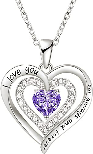 LIHELEI Kedja damer med Forever Love hjärta födelsesten hänge, S925 silverhalsband för kvinnor smycke, födelsedagspresent till dig, fru flickvän alla hjärtans dag mors dag, Kubisk zirkon,