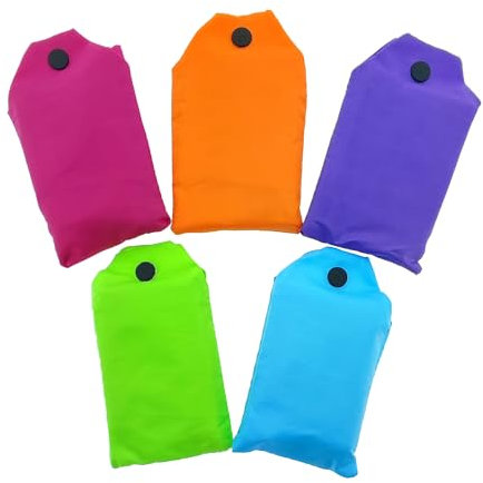 varivendo 5er Set Einkaufstasche Einkaufsbeutel Tragetasche, faltbar 32 x 33 cm, pink orange grün lila blau