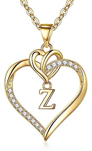 TINGN Damhalsband med hjärta i guld eller silver, 14K guld-/vitguldpläterat initialhalsband, hjärthänge med kubisk zirkonia och bokstäver, årsdag, födelsedagspresent, Guld