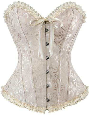 LSFYSZD Women's Lace Up Boned Overbust Corset Bustier Lingerie Bodyshaper Top Plus Size (Apricot, M)