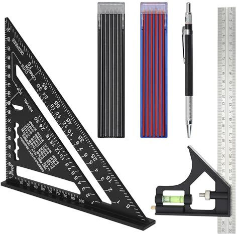 Carpenter's Squad 180 mm, 300 mm, cuadrado de carpintero profesional, juego de lápices de carpintero con 24 recambios para carpinteros, curtidores, ingenieros