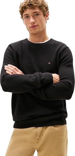 Tommy Hilfiger Uomo Pullover Essential Structure Crew Neck Regular Fit, Nero (Black), L
