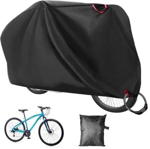 Housse Velo Exterieur Protection, Tissu Oxford 210D Epais Noir Bache Velo Exterieur avec Trou de Verrouillage & Sac de Rangement, 200 x 110 x 70 CM, pour VTT et Vélo de Route