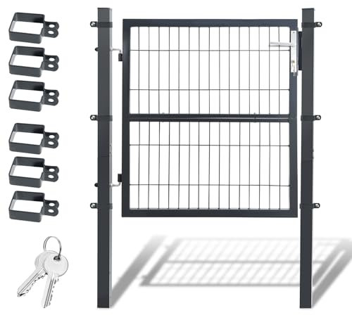 Daromigo Metall Gartentor, 100x100 Gartentür aus verzinktem Stahl, inkl. Griff, Schloss und 3 Schlüsseln, Robust Zauntor Hoftor, Zauntür Gartenzaun, Anthrazit
