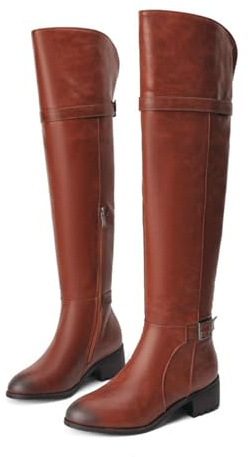 ENWIND Bottes Cuissardes Femme Hiver Longue Botte À Talon Plat Botte Equitation,Jaune,38 EU