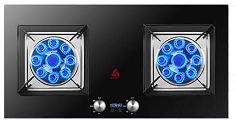 Cuisiniere Gaz Double 5.2KW - Verre Trempé Poele A Gaz, Cuisinières À Gaz De Table Et Encastrées, Cuisinière À Gaz À Synchronisation Intelligente Bilatérale De 180 Minutes(LPG)