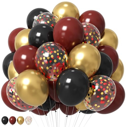 HILAVO Black Burgundy Gold Balloons 12 Inch for Kids Halloween Birthday