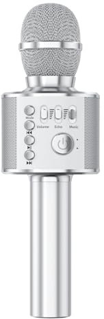 DRSYXCS Micrófono de Karaoke Infantil Tres en uno micrófono Bluetooth portátil Reproductor de Altavoces grabadora convertidor de Sonido para niños y niñas Juguetes de Canto para Adultos (Plateado)