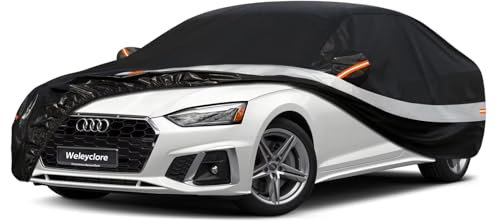Weleyclore Car Cover Waterproof Breathable Large for Saloon,Outdoor Car Covers.Rain Snow UV Dust Protection.Custom Fit for Audi A5,BMW 4 Series, 3 Series, Jaguar XE/S type,Ford Mondeo,etc,Black B5