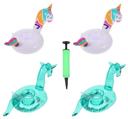ibasenice Porte-gobelets Gonflables Créatifs pour Fêtes Piscine Et Plage, Lot 5 Pièces en PVC, Design Licorne Et Arc-en-Ciel, Stable sur l'eau, avec Gonfleur Inclus