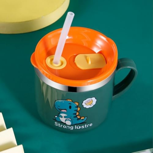 Taza para beber de acero inoxidable para niños de 250 ml con pajita y escala de medición para mayor comodidad (verde)
