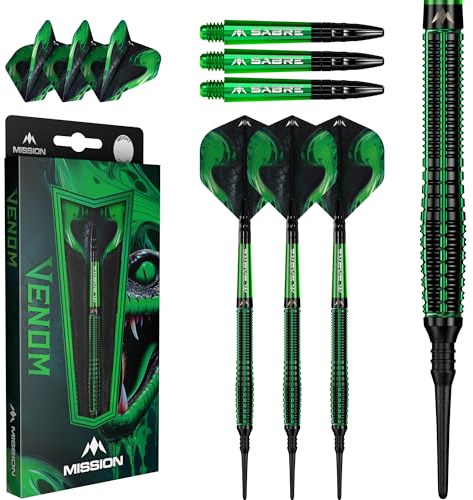 Mission Darts | Freccette Venom | Nero & Verde | Electro Plate | Set freccette punta morbida | 90% tungsteno | 20 g.
