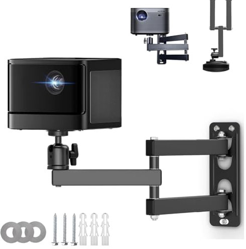 Faltbare Beamer Wandhalterung 360° Verstellbar, Deckenhalterung & Wandhalterung für Projektor mit 1/4 Zoll Gewinde, Universal Beamer Ständer für Heimkino, Büro und Konferenzräume, Projektor Ständer