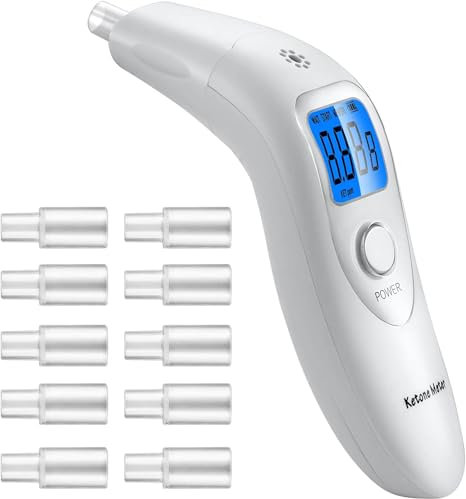 Ketone Atemanalysator Digital Ketose Atemtester Ketone Atemmesser zur Verfolgung von Ketoseniveaus mit 10 austauschbaren Mundstücken für den persönlichen Gebrauch - Weiß