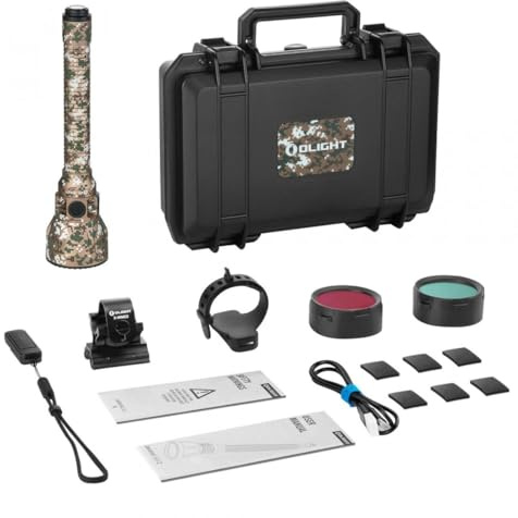 OLIGHT Javelot Turbo 2, Linterna LED de Caza, 1.800 Lúmenes, 1.500m Alcance, Kit con Control Remoto y Filtros (Camuflaje)