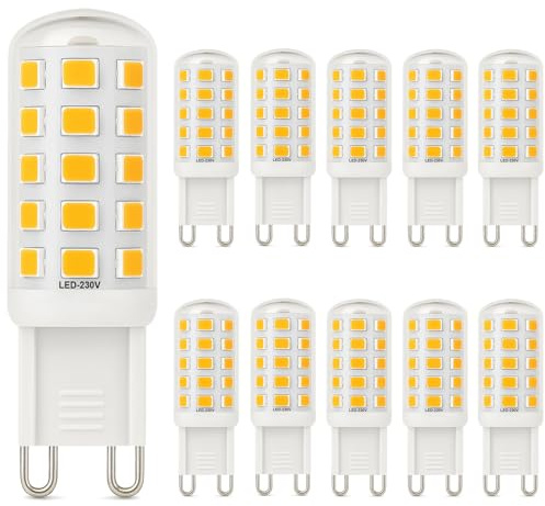 Ugvmn 3W G9 LED Bulbs 580LM, Warm White 3000K Energy Saving Light Bulbs Equivalent to 40W Halogen, No Flicker Capsule GU9 LED Bulb for Home Lighting Decor, Chandelier, Not Dimmable, 220-240V, 10 Pack
