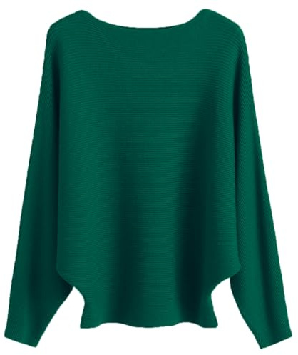 Cegerne Maglione Donna Maniche Pipistrello Elegante Oversize Maglia a Maniche Lunghe Sweatshirt Lavorato a Maglia Top Batwing Knitted Sweater, Verde Scuro-