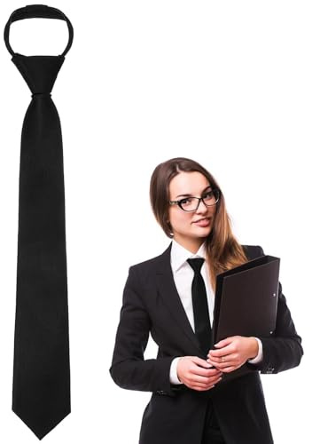 VOOSFSIE Cravates Noires pour Femmes, Cravates Pré-nouées de 38 cm pour Filles/Garçons, Cravate Uniformes Réglables avec Fermeture Éclair, Cravate pour Cérémonie de Remise des Diplômes Mariage