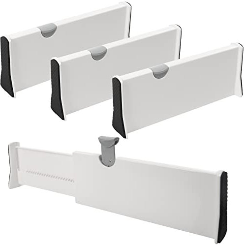 Kurtzy Separateur Tiroirs en Plastique Modulable (Lot de 4) - L28 x H10 cm - Diviseur de Tiroir Extensible - Organisateur Tiroir Cuisine, Chambre, Salle de Bain, Bureau, Placard et Commode