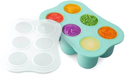 dBb Remond Moule en silicone pour Aliments de Bébé avec couvercle, Moule pour Repas de Bébé, Plateau de congélation, Conteneur de Stockage pour Aliments, 6 portions de 60 ml, Bleu acier
