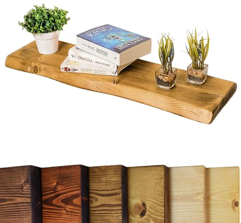 Chill House Waney/Live Edge Mensola Galleggiante Rustica 22cm x 4.4cm, Rovere Scuro, 60cm